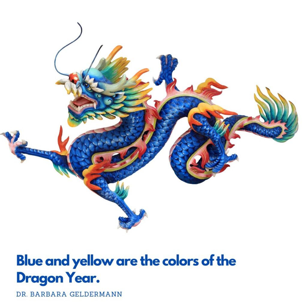 Die Farben Gelb und Blau im Jahr des Drachen