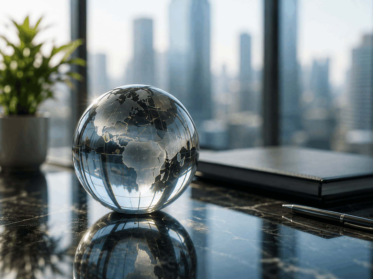 Weltkugel und Arbeitsmaterialien für internationale Zusammenarbeit