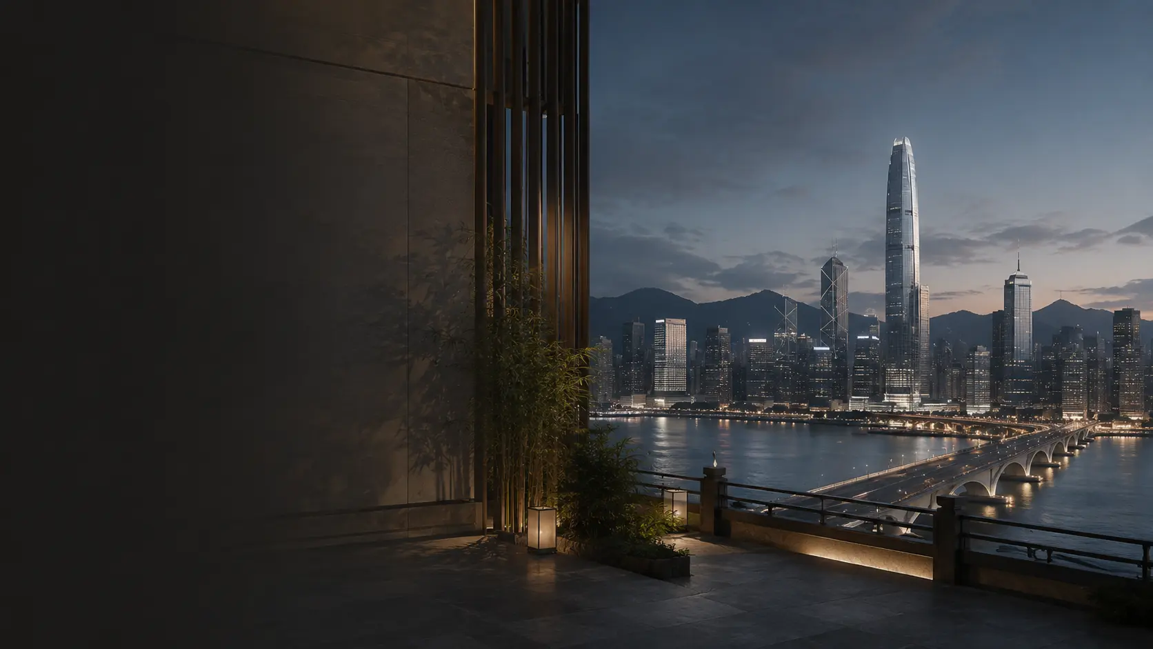 Asiatische Metropole bei Abendlicht