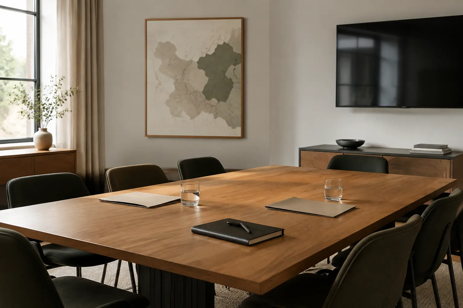 Bright consulting room with a wooden table and documents for strategic China consulting